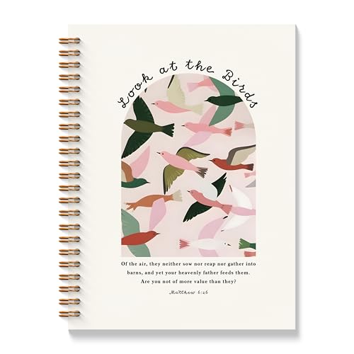 Christian Bird Spiral Notebooks, Matthew 6:26 Bible Journaling Notebook, Religious Prayer Journal for Woman, Church Notes Notebook, Christian Gifts for Women, 5.5x8.3 Inches - color: Birds Bible