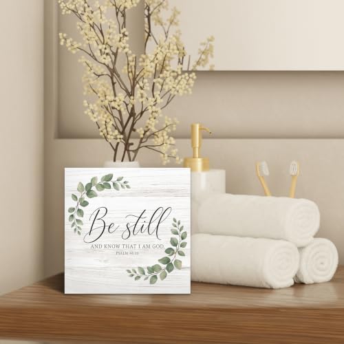 Christian Be Still and Know That I Am God Wood Box Sign Desk Decor - color: Be Still