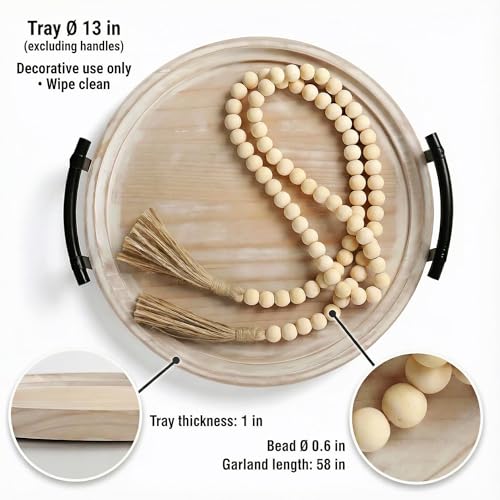 Relaxing Garden 13" Round Decorative Wood Tray with Handles