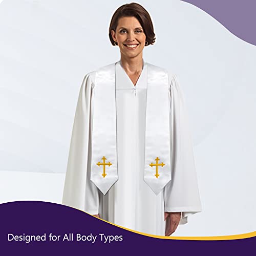 Piecatle Choir Stole with Cross Embroidery for Church, Ideal for Costume,60" - color: White
