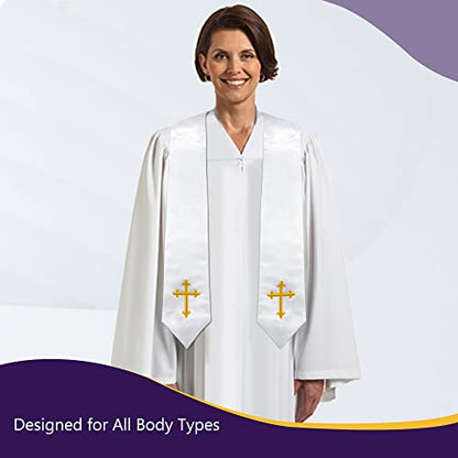 Piecatle Choir Stole with Cross Embroidery for Church, Ideal for Costume,60" - color: White
