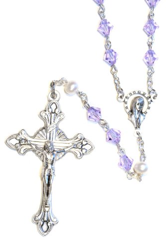 Catholic Prayer Rosary Created with Swarovski® Crystals-Glass-Silver-Gold - color: Alexandrite - June - SILVER