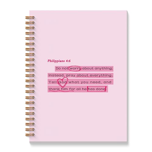 Pink Bible Verse Notebook - Pink Christian Journal, Preppy Christian Spiral Notebooks, Prayer Bible School Supplies Notebooks, Preppy Christian Gifts, Coworker Gifts, 5.5x8.3 Inches - color: Pink Christian