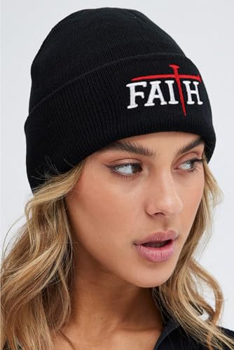 Christian Jesus Cross Beanie - Faith Winter Beanie Hats for Men Women - Religious Gifts for Christmas & New Years - color: Faith-red Cross