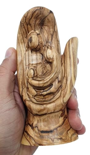 Zuluf Olive Wood Hand of God Holding Holy Family Statue 5.7 Inch, Hand-Carved Bethlehem Divine Providence Sculpture with Mary Joseph and Baby Jesus, Catholic Christian Wedding Housewarming Gift - color: 5.7" Hand of God Family
