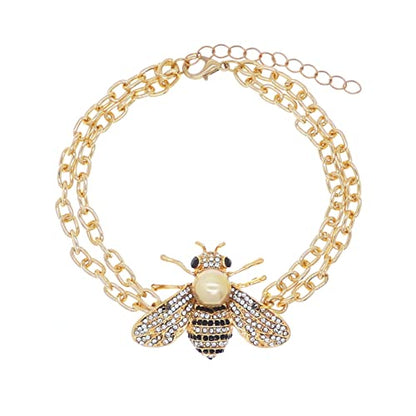 Honey Bee Brooches Crystal Insect Themed Bee Brooch Animal Fashion Shell Pearl Brooch Pin Gold Tone - color: Gold Pearl Chain