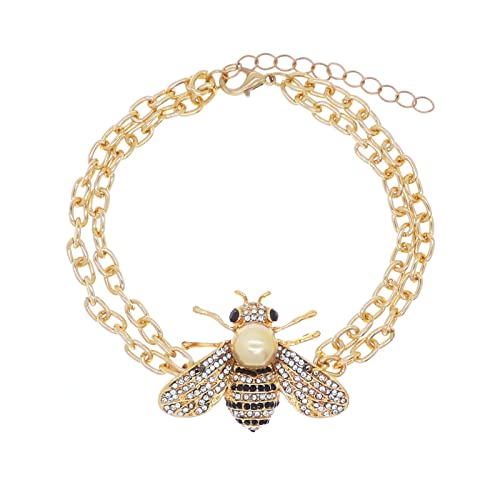 Honey Bee Brooches Crystal Insect Themed Bee Brooch Animal Fashion Shell Pearl Brooch Pin Gold Tone - color: Gold Pearl Chain