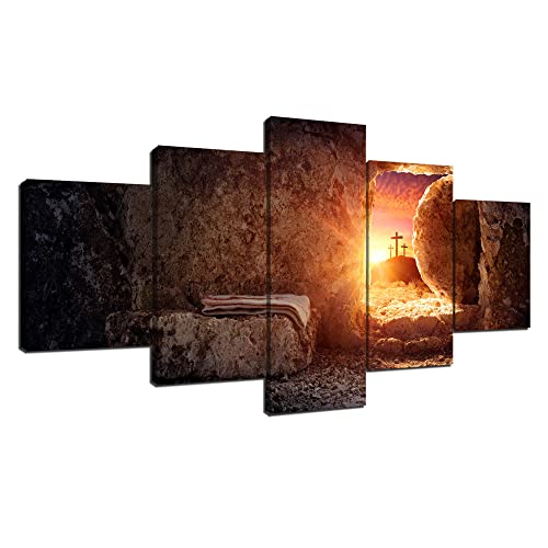 Crosses Empty Tomb Wall Art Prayer Room Poster Christ Jesus Picture Christian Cross Wall Decor Religion Canvas Print for Home Bedroom Living Room Decor Framed Ready to Hang(60''Wx32''H) - color: Artwork-02
