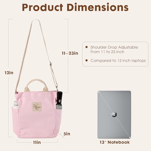 Lily queen Women Canvas Tote Handbags Casual Shoulder Work Bag Crossbody - color: Light Pink