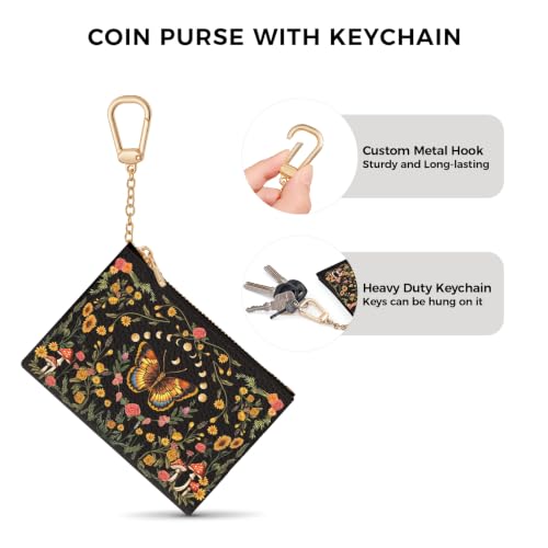 Butterfly Moon Keychain Coin Purse for Women, Small Change Pouch - color: Butterfly Moon