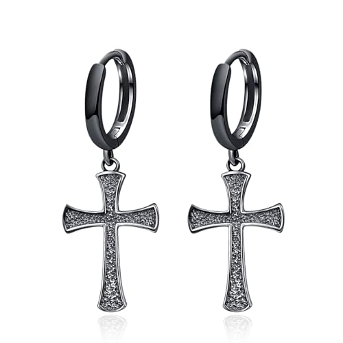 Cross Earrings 925 Sterling Silver Cross Dangle Earrings Christianity Jewelry Gift for Men Women - style: Cross-Black