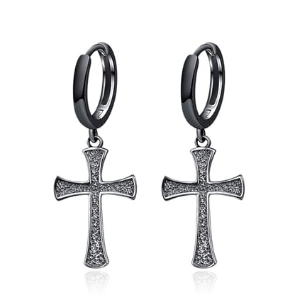Cross Earrings 925 Sterling Silver Cross Dangle Earrings Christianity Jewelry Gift for Men Women - style: Cross-Black