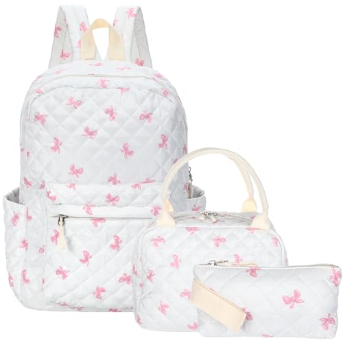 Shyyween 3 Pcs Backpack, Lunch Bag, Pencil Case Set Bow Pink - color: Pink, style: Bow