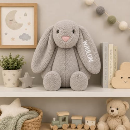 Personalized Embroidered Grey Stuffed Bunny, Infant Easter, Easter Gift Baby, Stuffed Rabbit, Baby Stuffed Animal, Stuffy, Bunny Plush, Newborn Toy, Plushies for Boys, Custom Plush (Grey Bunny) - color: Grey Bunny