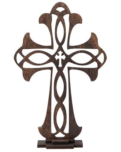 12 in 12 Pcs Wooden Crosses for Craft Unfinished Wood Tabletop Cross Nativity Wood Cross Standing Cross Centerpieces for Christmas Easter Church Sunday First Communion Baptism Decorations (Square)
