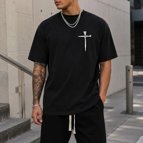Christian Jesus Cross Shirts for Men Jesus Saved My Life T-Shirt God Tee - color: Black, size: X-Large