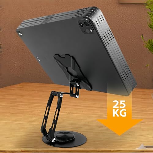 All-Metal Cell Phone Stand 360° Rotatable & Height Adjustable - 25KG Super Load-Bearing, Foldable Desk Stand for Phone, Compatible with iPhone 17/16/15/14, Kindle eBook, Silver - color: D-Quad-Fold - Silver