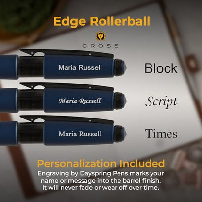 Cross Edge Gel Rollerball Pen, Matte Blue Lacquer and Black Trim, Personalized — Nurse, Doctor, Pharmacist, or Healthcare Professional Recognition Gift - color: Blue Black Trim
