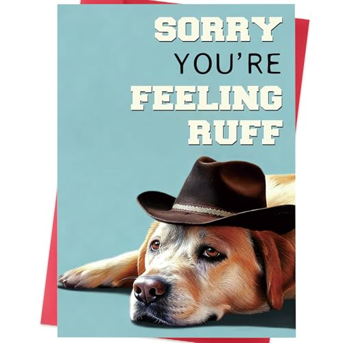 Funny Get Well Soon Card for Men Women, Dog Get Well Card “Feeling Ruff” Pun, Cute Recovery Card for Friend Coworker, Surgery Recovery Gift Idea - color: SK-093