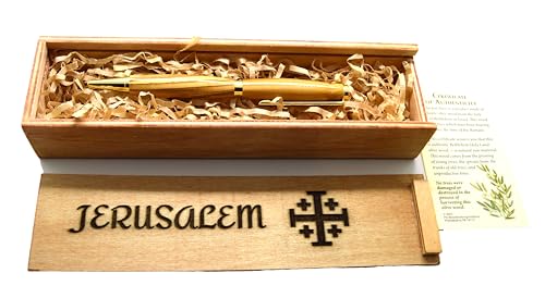 Olive wood from Israel hand turned pen with wooden gift box engraved Jerusalem Cross