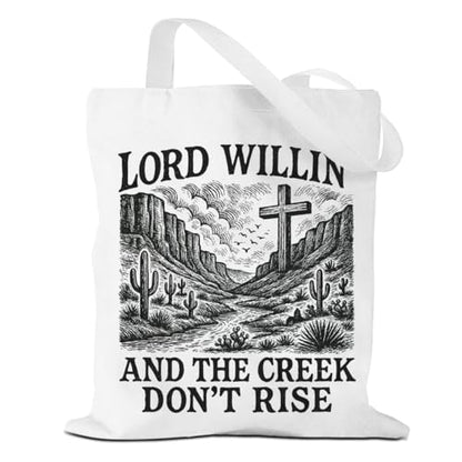 VICBOU Bible Verse Canvas Tote Bag Religious Christian Gifts for Women Men Faith Canvas Tote Reusable Grocery Bag - color: Lordwillin