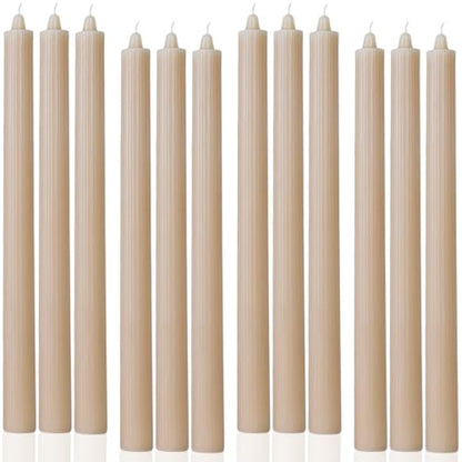 Sahara Beige Taper Candles Ribbed Dripless Tapered Candles Ideal as Dinner Candle Smokeless and Unscented Candle Sticks Long Burning,10.5 inch,Set of 12 - color: Ribbed10.5''-Sahara Beige