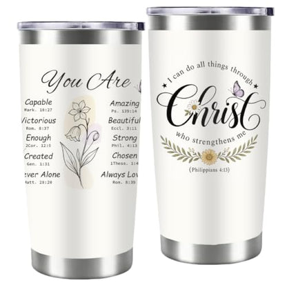 20oz Tumbler Christian Faith Travel Cup Insulated Stainless Steel With Leak-Proof Lid for Bible Study and Church Groups, White