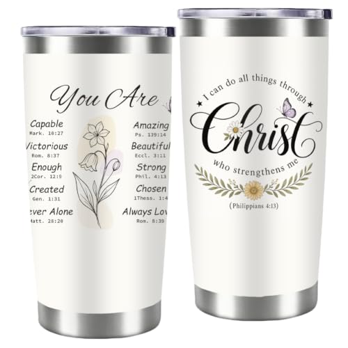 20oz Tumbler Christian Faith Travel Cup Insulated Stainless Steel With Leak-Proof Lid for Bible Study and Church Groups, White
