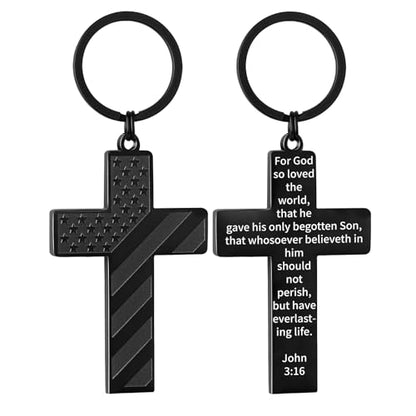 DuoDiner Cross Keychain for Men American Flag Bible Verse Christian Gifts - color: Black, style: John 3:16