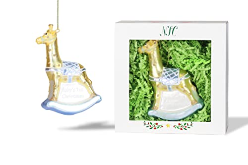 | Baby Boy Giraffe Glass Ornament | Baby Collection - color: Brown
