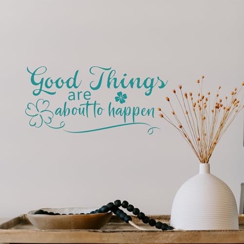 Turquoise Inspirational Wall Decals Motivational Quotes Stickers Teal Wall Decor Peel and Stick Wallpaper for Women Girl Bedroom Living Room Bathroom Office Dorm Kitchen Good Things - color: Teal