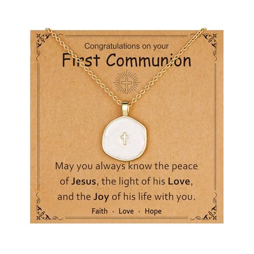 Cross Necklace for Granddaughter Daughter Jewelry Gifts - color: White, style: First Communion