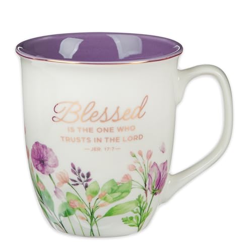 Christian Art Gifts Large Ceramic Inspirational Scripture Coffee & Tea Mug for Women: Blessed Encouraging Rose Gold Bible Verse, Novelty Drinkware for Home & Kitchen, Multicolor Purple Floral, 14 oz. - color: Purple/Blessed