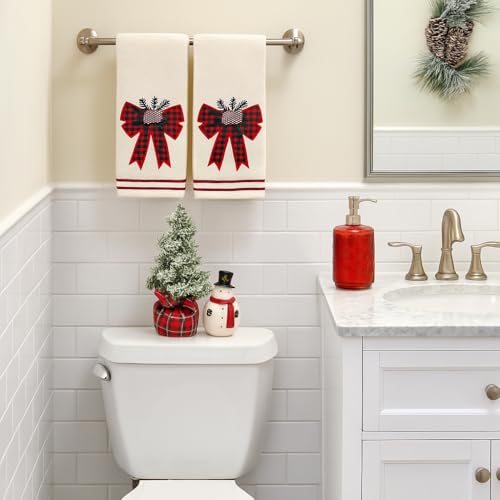 Christmas White Guest Hand Bathroom Towels, Winter Farmhouse Bow, 16x26" - color: Holiday Bow