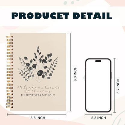 BearCake Christian Notebook Journal, Christian Gifts for Women, PSALM 23:3 He Restores My Soul Prayer Journal for Women, Bible Journaling Neutral Hardcover Spiral Notebook 5.5x8.3 - color: white Bible-soul