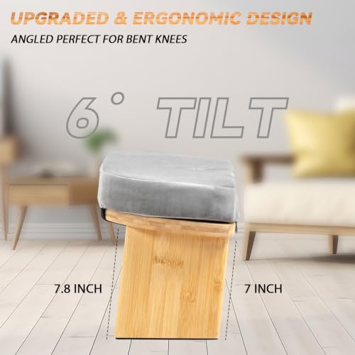 Large Bamboo Meditation Bench, Foldable Prayer Stool(Grey & Bag) - color: Grey & Bag