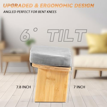 Meditation Bench, Bamboo Meditation Stool, Folding Kneeling Meditation Bench, Seiza Prayer Bench, Prayer Bench with Meditation Cushion, Kneeling Stool - color: Grey