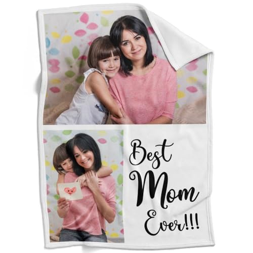 Personalized Blanket with Photo, Custom Blanket with Picture, Customized Photo Blanket, Customize Blanket, Personalized Best Mom Ever Gifts for Mom, Baby, Kid - color: 2 Photos