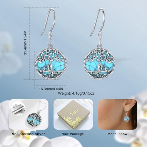 Vito Moonstone Turquoise Drop Earrings for Women, 925 Sterling Silver Hooks - style: Turquoise Tree-2-New