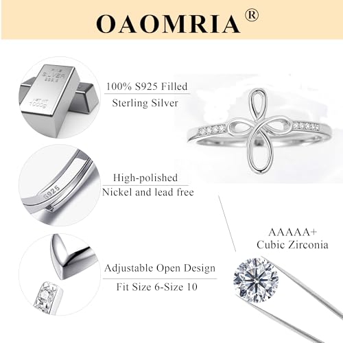 Sterling Silver Cross Ring for Women S925 Adjustable Ring Christian Pray Cross Thumb Rings With Inspirational Card Easter Gift, Confirmation Gifts,Baptism Gifts
