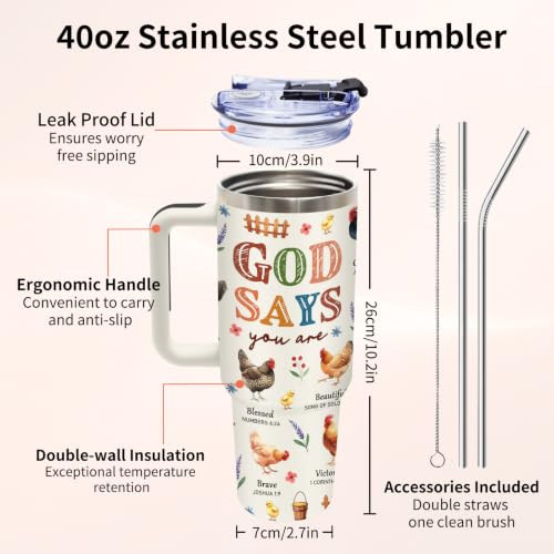 40 oz Christian Chicken Tumbler with Handle, Christian Gifts for Women - color: Chicken1