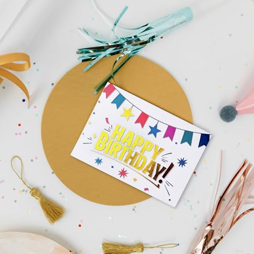 150 Birthday Cards Bulk, Gold Foil, Message Inside, for Office and Home