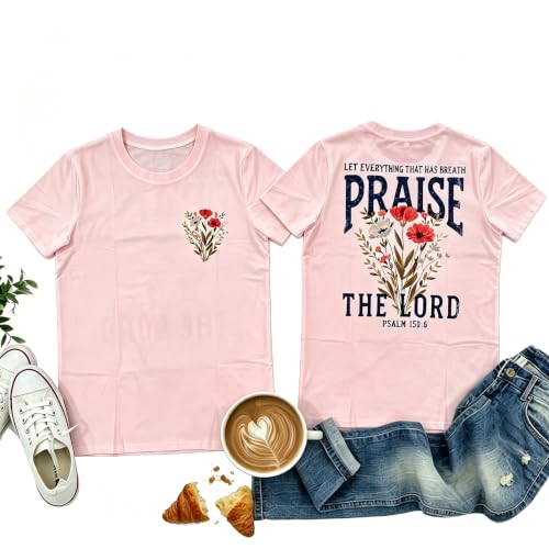 Muicy Women's Cross Heart Print Cotton Christian T-Shirts Religious Christian Tops for Summer Church 2026 - color: Z-pink, size: Small