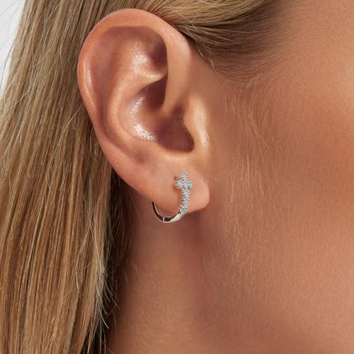 Silver Plated Hoop Earrings for Women Infinity Angel Feather Pearl Turquoise Cross Star Huggie Ear Buckles Hypoallergenic Posts Dainty Jewelry Gift - color: Silver Cross