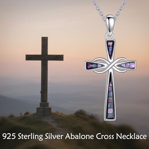 Infinity Cross Necklace S925 Sterling Silver Turquoise/Wooden/Opal/Abalone Cross Pendant Necklaces Christian Jewelry Gifts For Women - style: Abalone Cross-2
