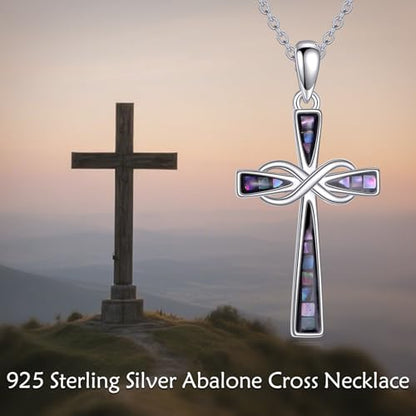 Infinity Cross Necklace S925 Sterling Silver Turquoise/Wooden/Opal/Abalone Cross Pendant Necklaces Christian Jewelry Gifts For Women - style: Abalone Cross-2