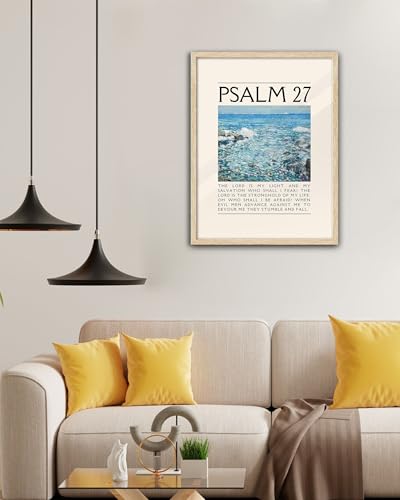 EcoHest 12x16 in Psalm 27 Ocean Framed Bible Verse Christian Wall Art - color: Framed Psalm 27, size: 16"L x 12"W