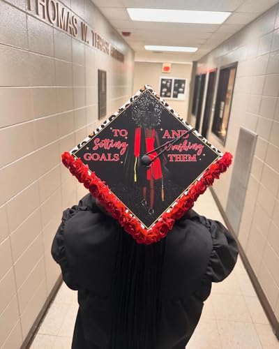 Tassel Toppers Woman Custom Graduation Cap, Graduation Cap Topper & Design - color: Black and Red