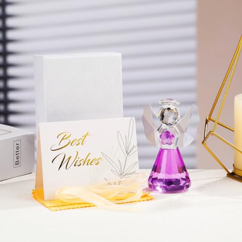 YWHL Purple Crystal Angel Figurine, Glass Guardian Angel Gifts for Women - color: Purple