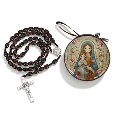 Wooden Catholic Rosary Beads, Rosarios Catolicos with Decorative Prayer Box - color: Brown (1)